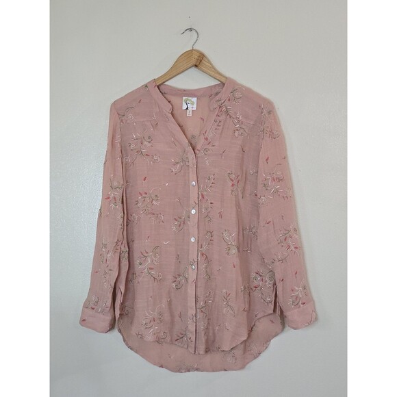 Anthropologie Fig & Flower Button Front Blouse Boho Top Embroidered Large Tab - Picture 11 of 11